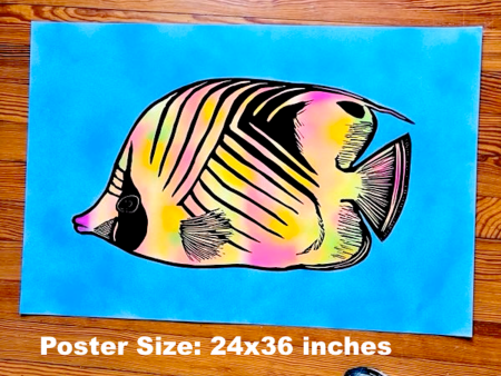 Threadfin Butterflyfish - Screen Print - big fish, tropical fish, limited edition Sale