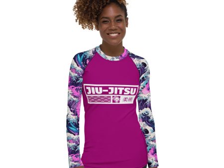 Womens Long Sleeve BJJ Rash Guard - Jiu-Jitsu 023 - Purple Wave 002 Online Hot Sale