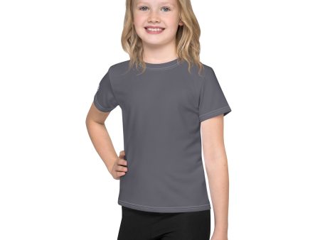 Active Style: Girls Short Sleeve Solid Color Rash Guard - Charcoal For Discount