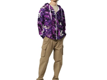 Mens Zip Hoodie - Purple Flowers 001 For Discount