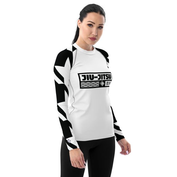 Womens Long Sleeve BJJ Rash Guard - Jiu-Jitsu 021 - Houndstooth 001 Blanc on Sale