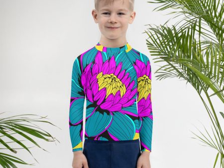 Boy s Pop Art BJJ Long Sleeve Rash Guards - Roy Lichtenstein Inspired Dahlia Print 001 Online